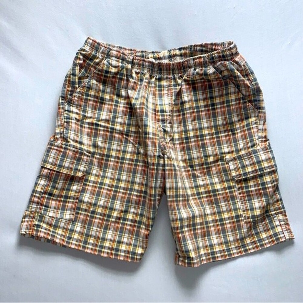 Plaid Preppy Cargo Shorts Men’s 18H Spring Summer Elastic Waist Pull On Spring